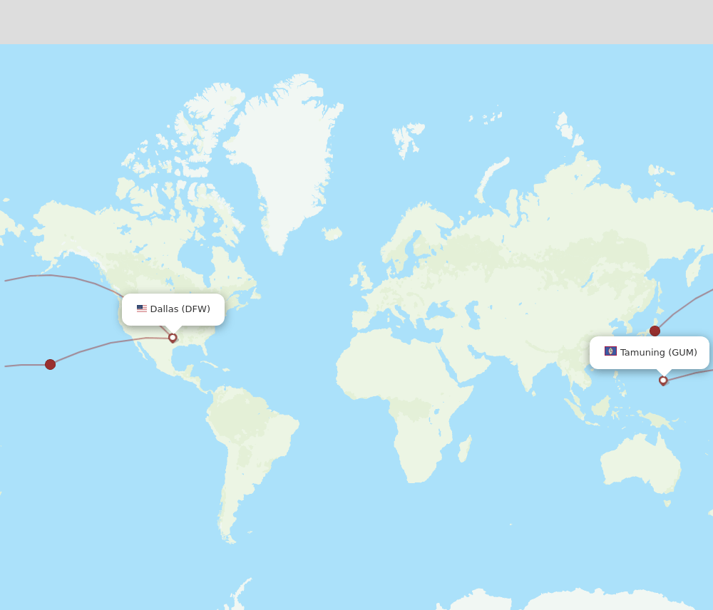 GUM-DFW flight routes