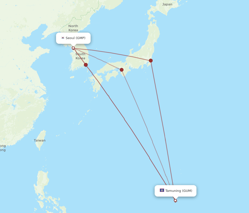 GUM to GMP flights and routes map