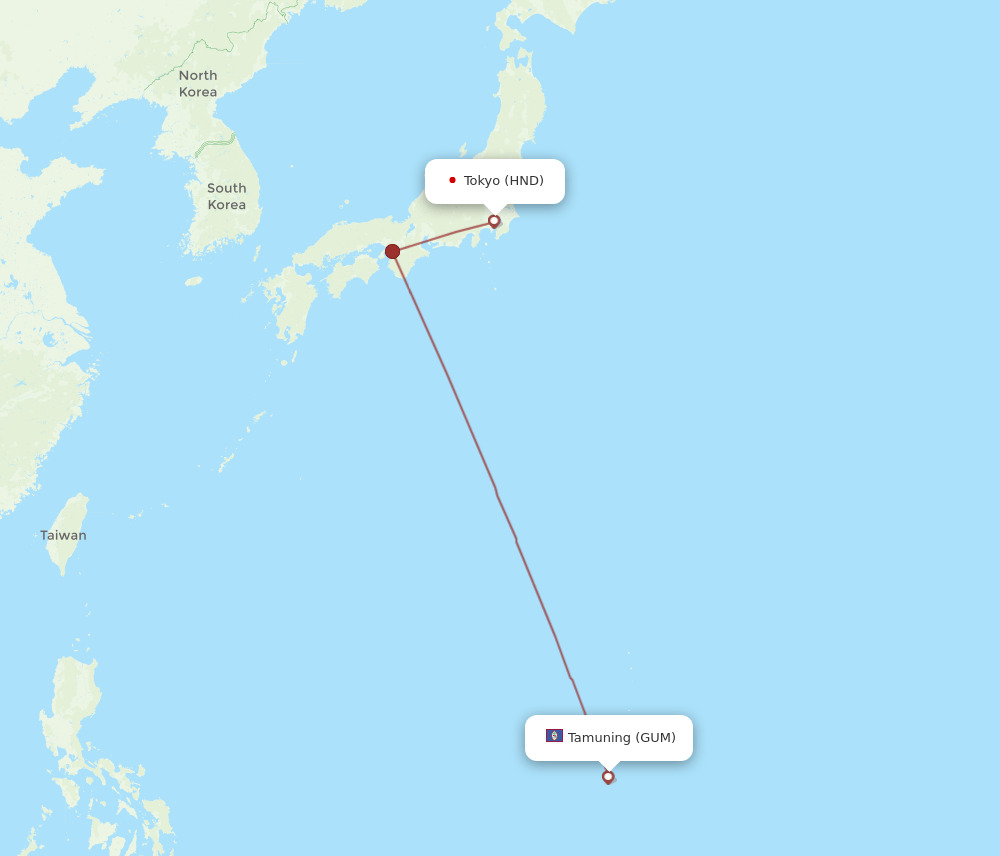 GUM-HND flight routes