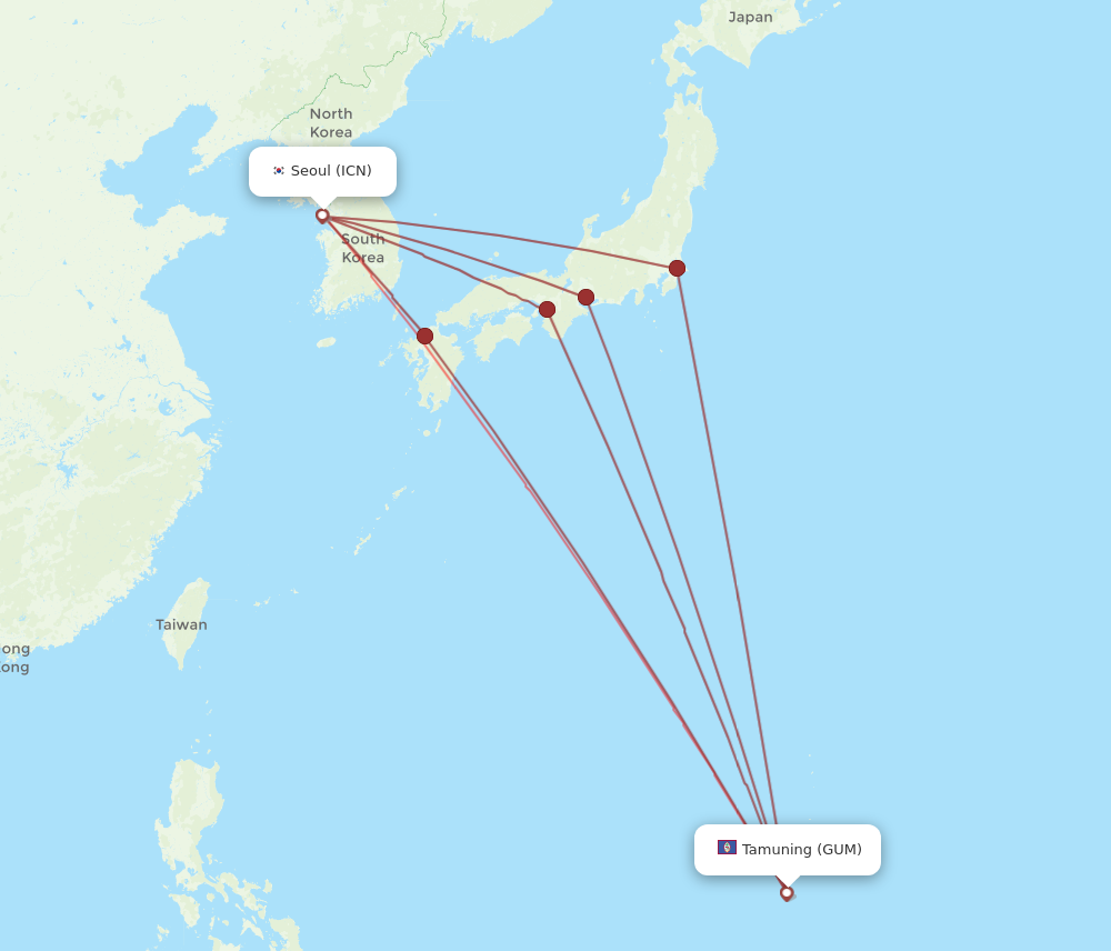 GUM to ICN flights and routes map