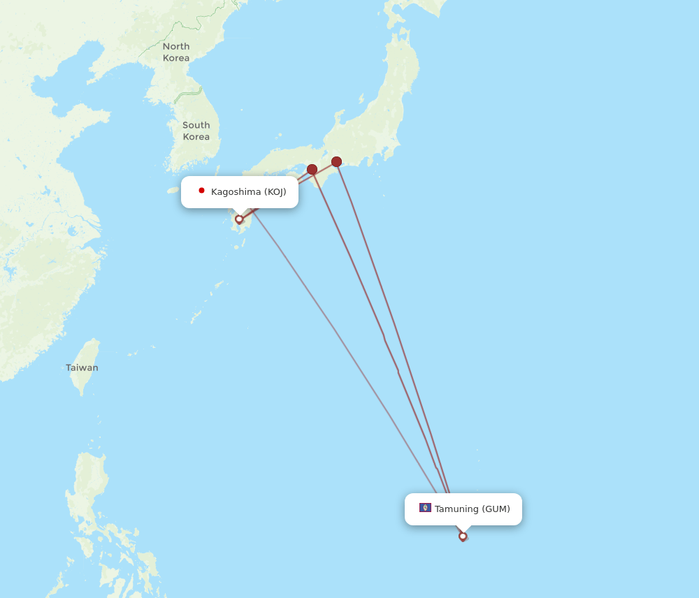 GUM-KOJ flight routes