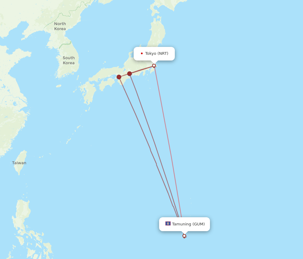 GUM-NRT flight routes