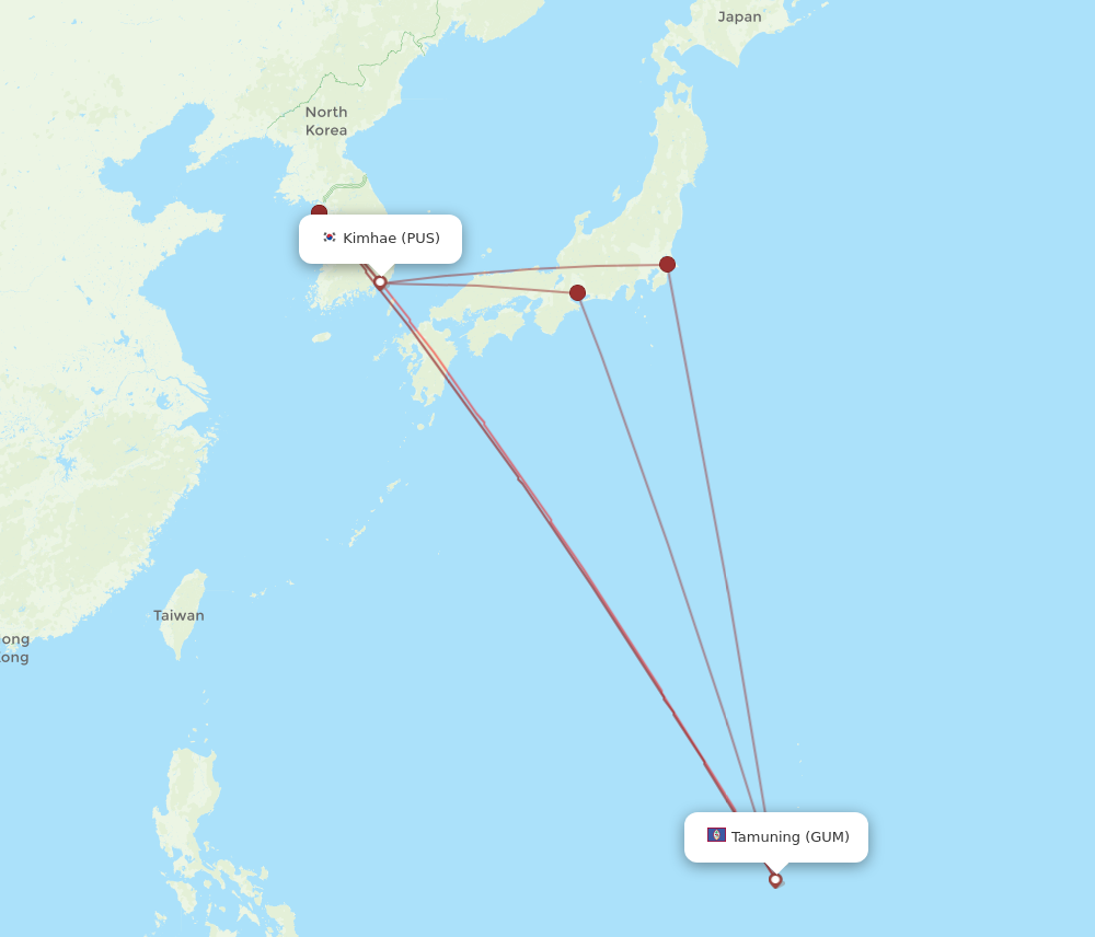 GUM to PUS flights and routes map