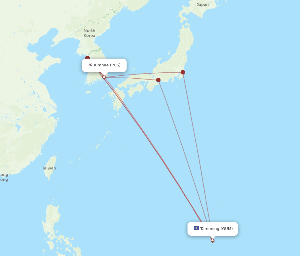 GUM to PUS flights and routes map