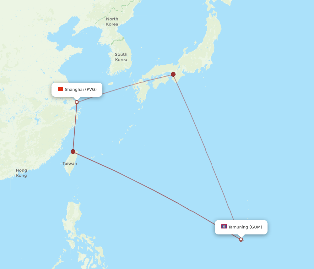 GUM-PVG flight routes