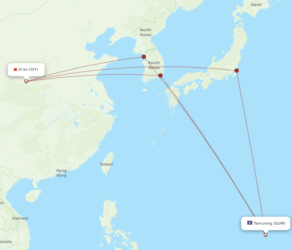 GUM-XIY flight routes