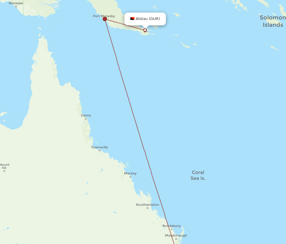 Brisbane - Alotau route map and flight paths