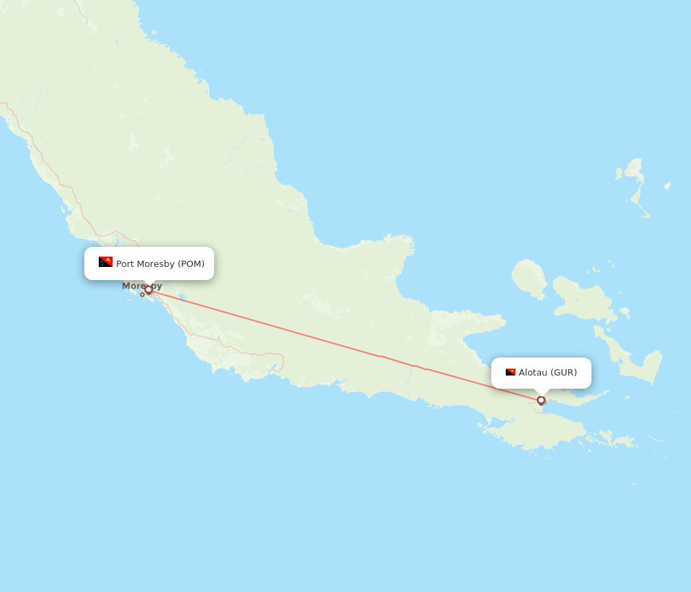 Alotau - Port Moresby route map and flight paths
