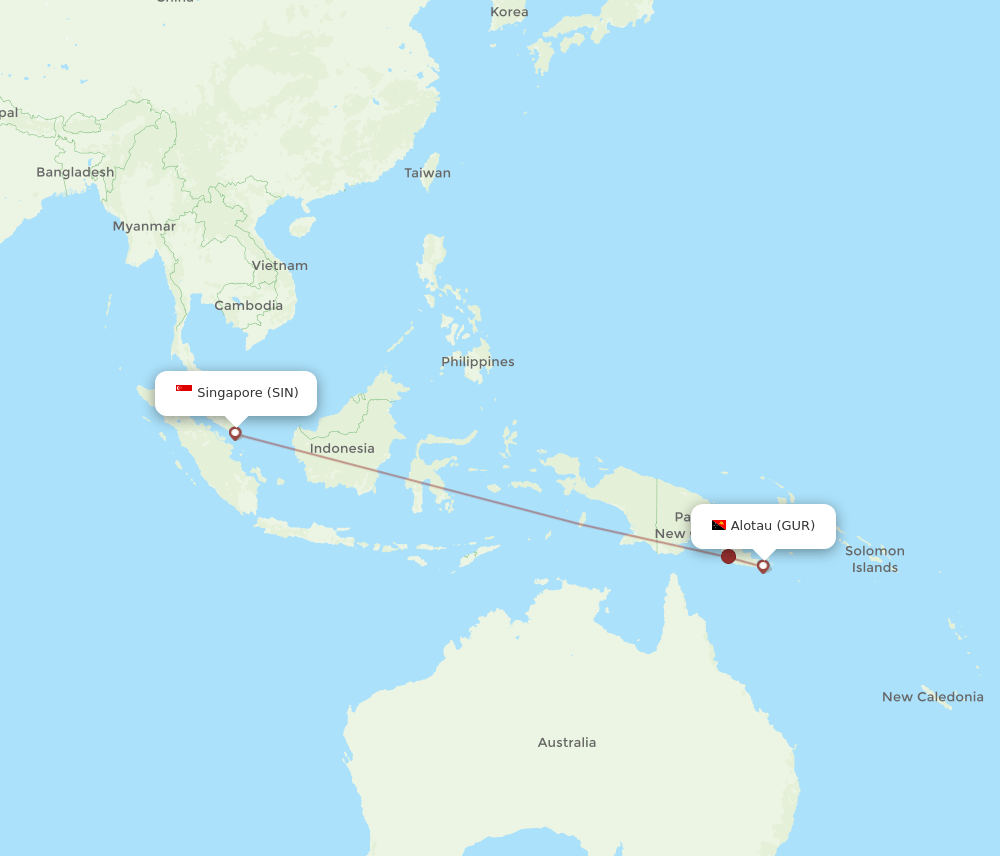GUR to SIN flights and routes map