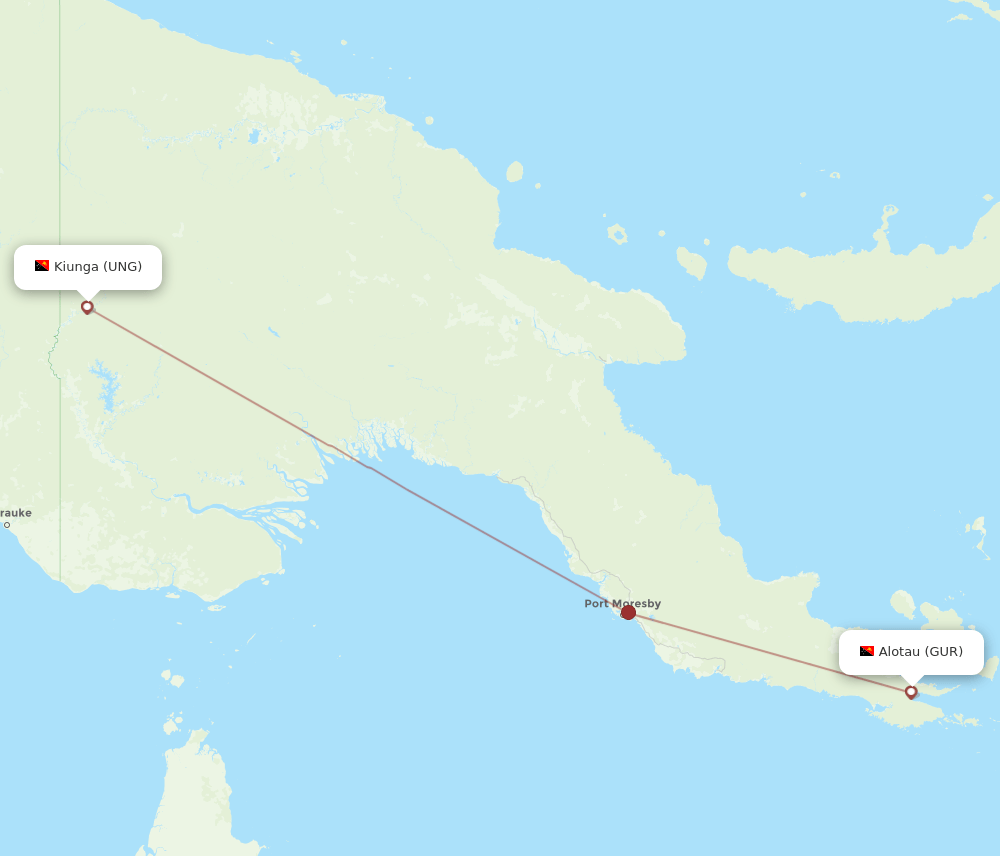 Kiunga - Alotau route map and flight paths