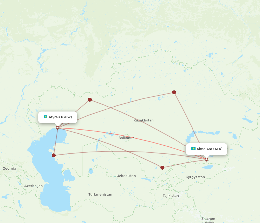 GUW to ALA flights and routes map