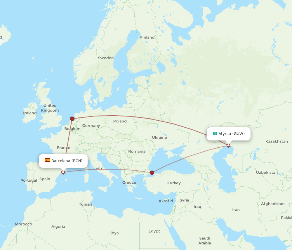 GUW-BCN flight routes