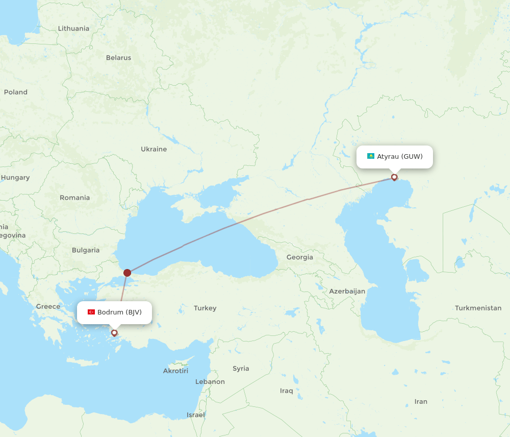 GUW-BJV flight routes