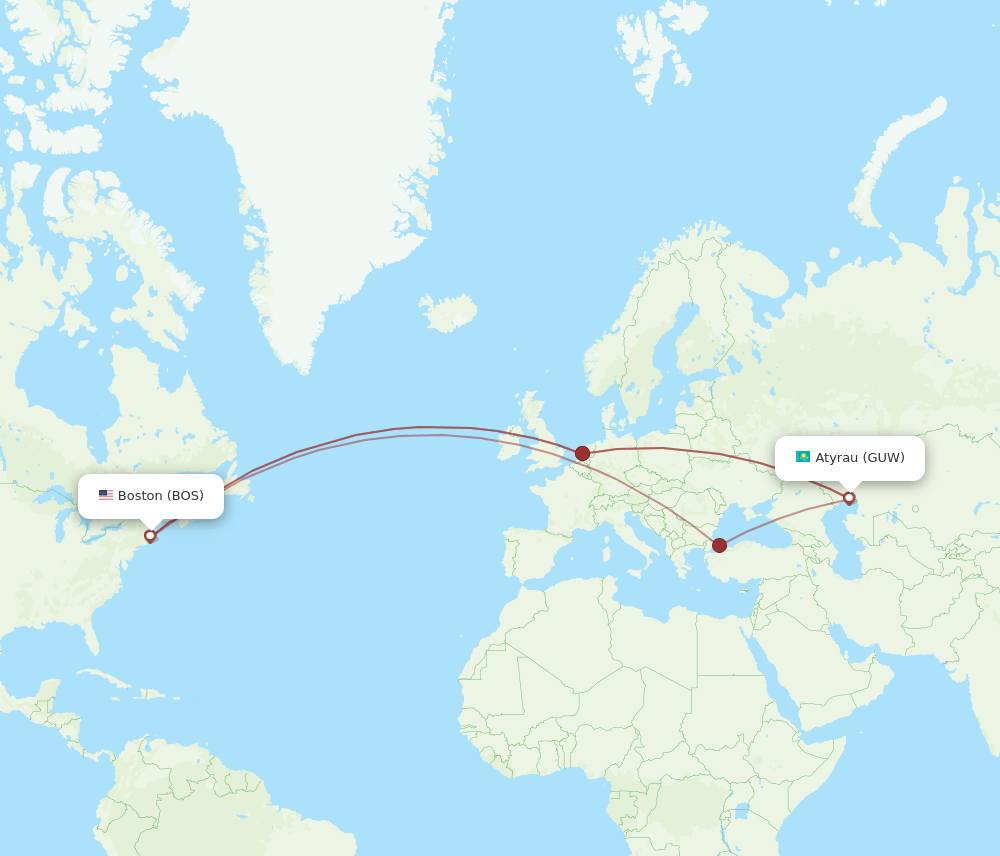 GUW-BOS flight routes