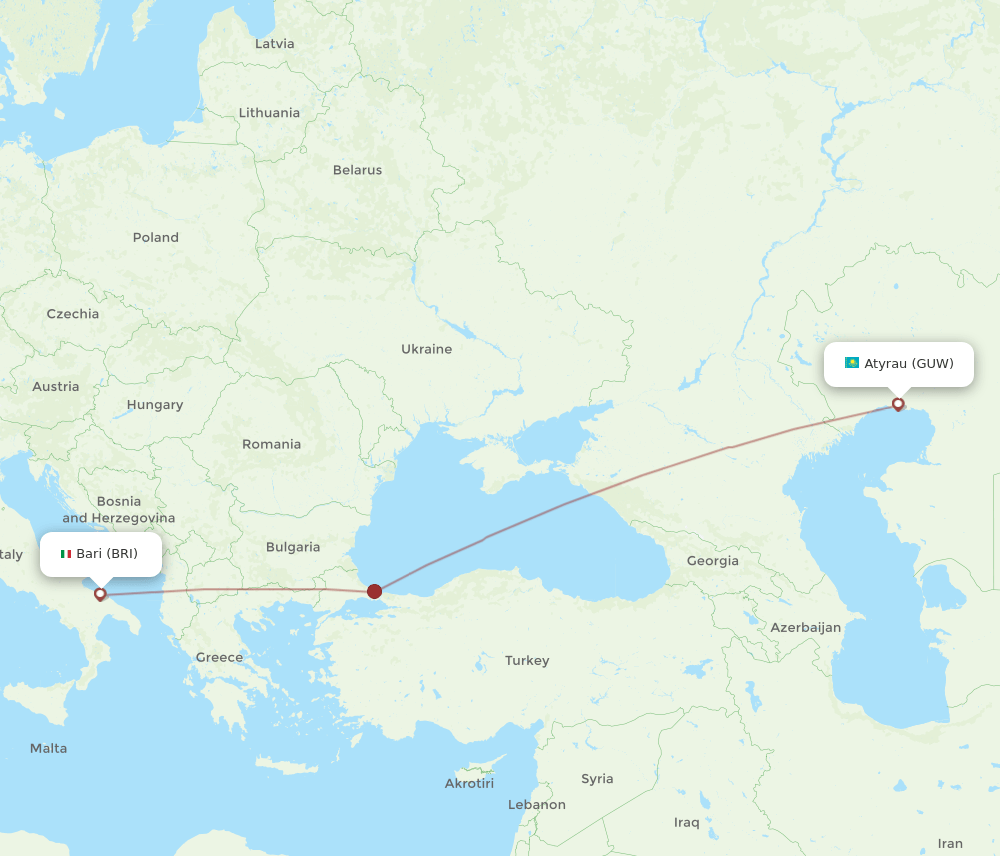 BRI to GUW flights and routes map