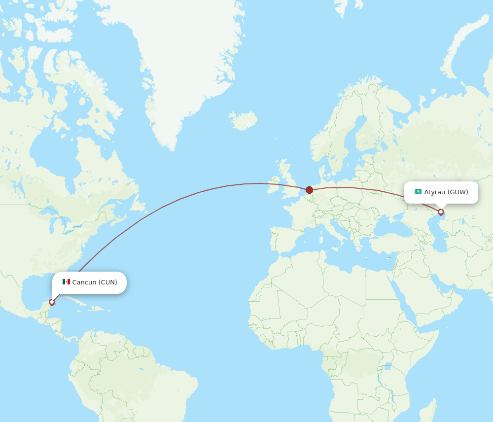 GUW to CUN flights and routes map