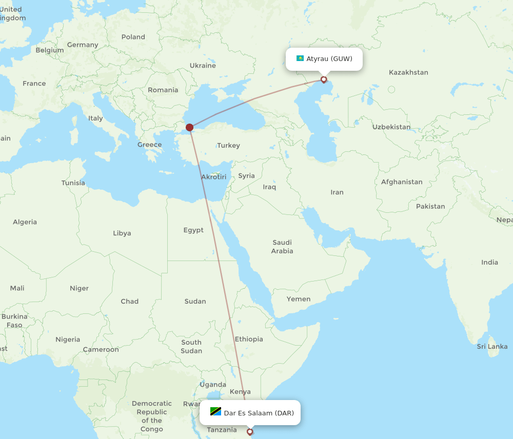 GUW to DAR flights and routes map