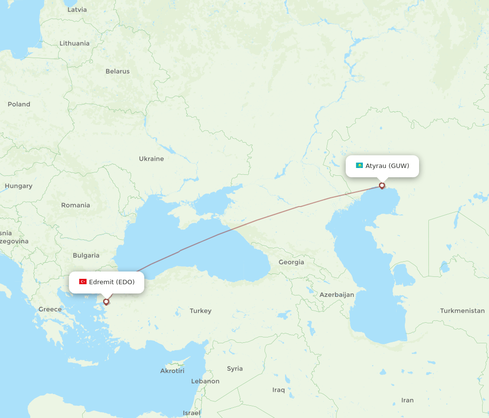 Edremit - Atyrau route map and flight paths