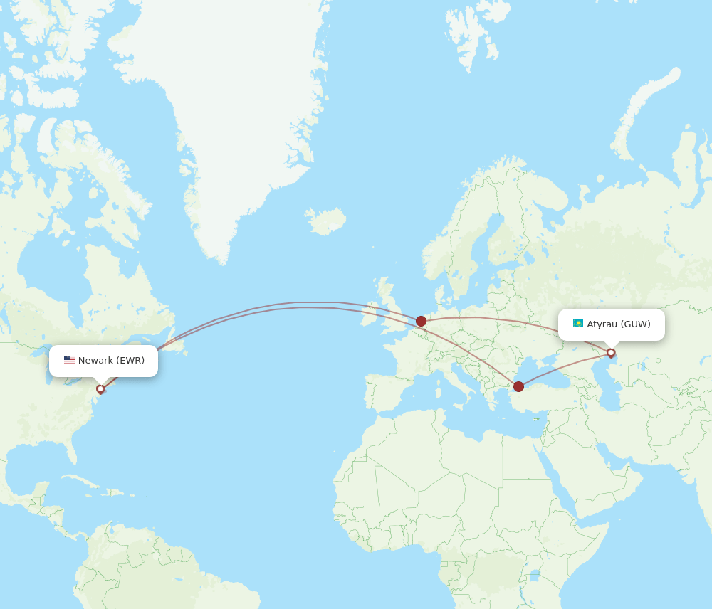 GUW-EWR flight routes