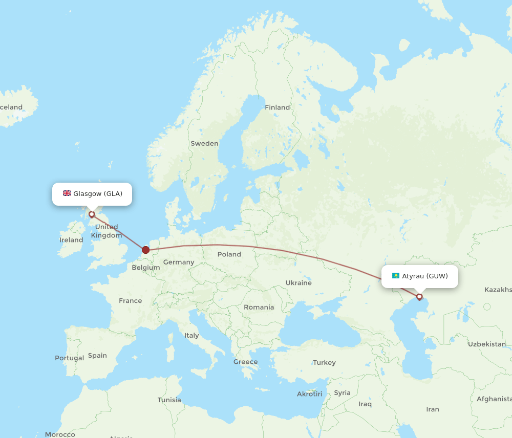 GUW-GLA flight routes