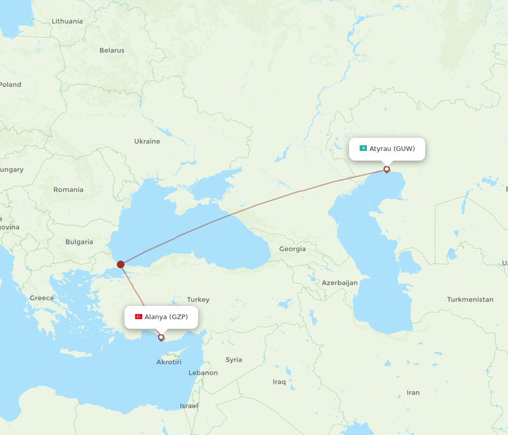 GUW-GZP flight routes