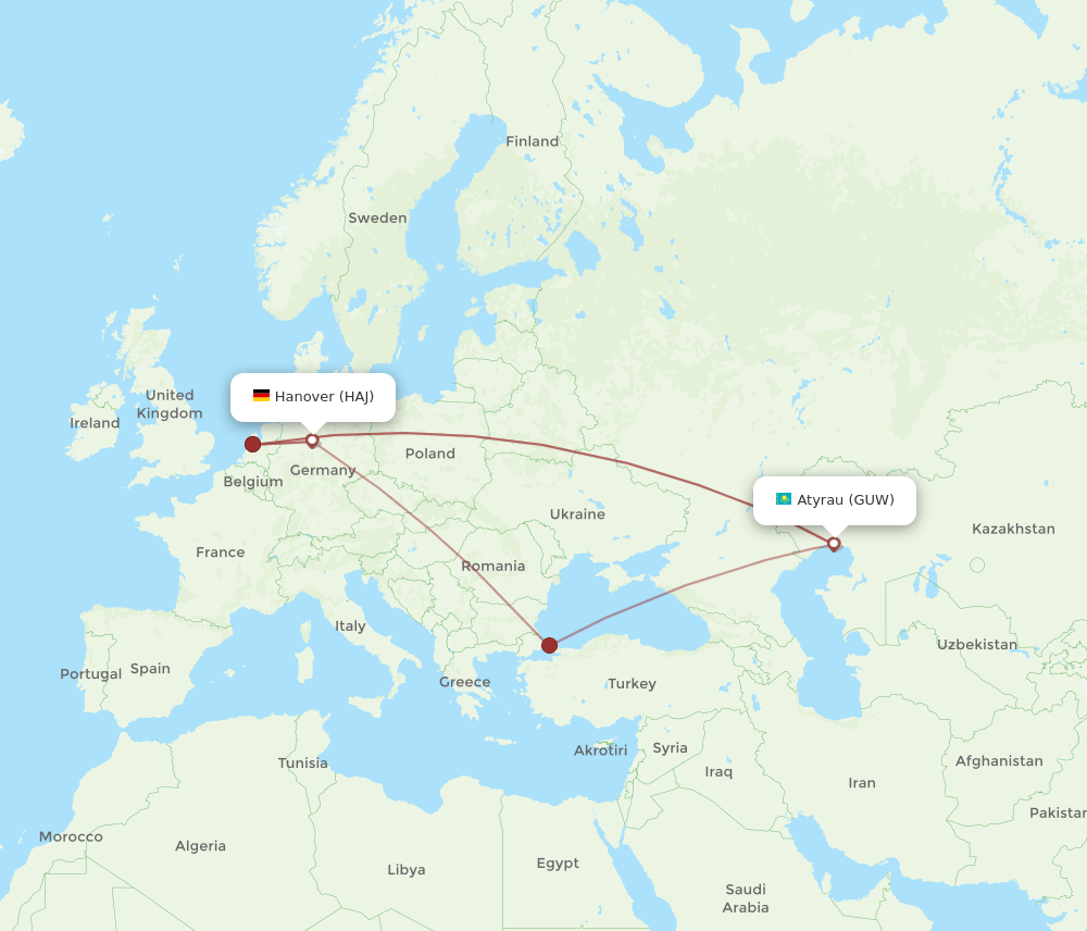 GUW-HAJ flight routes
