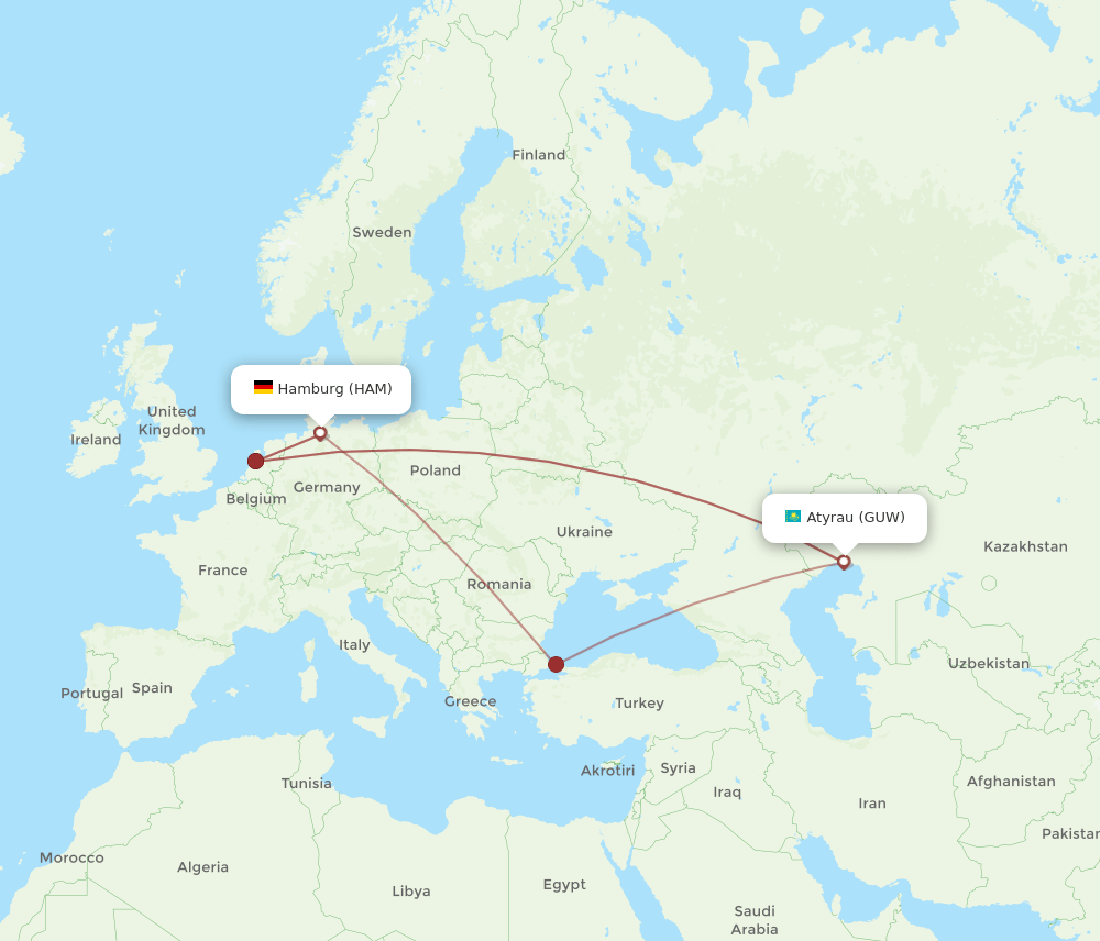 GUW to HAM flights and routes map