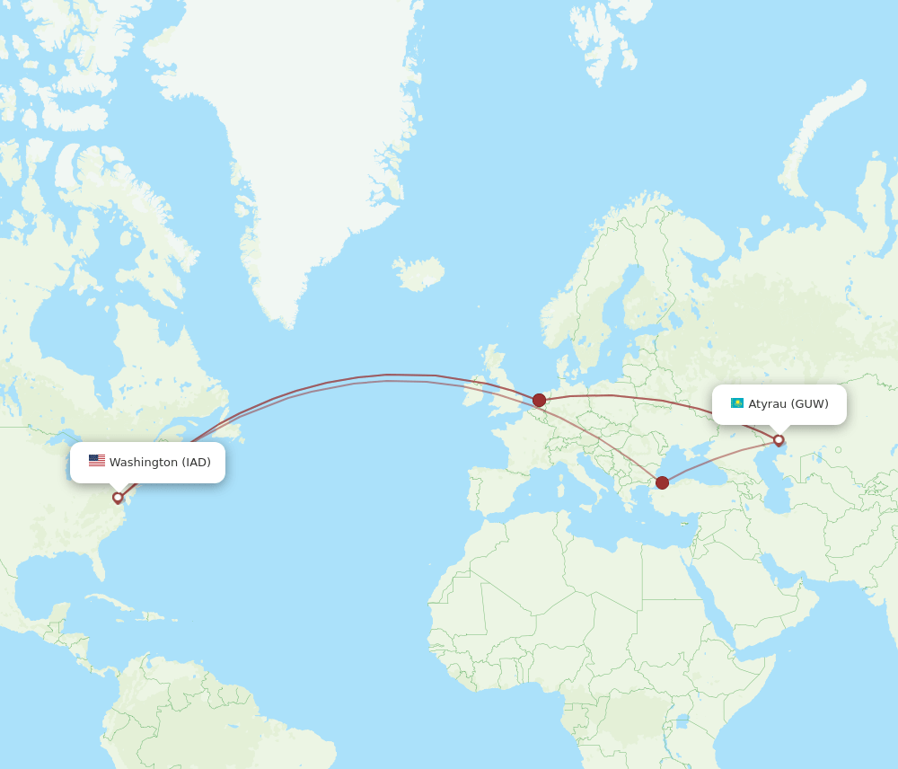 GUW to IAD flights and routes map