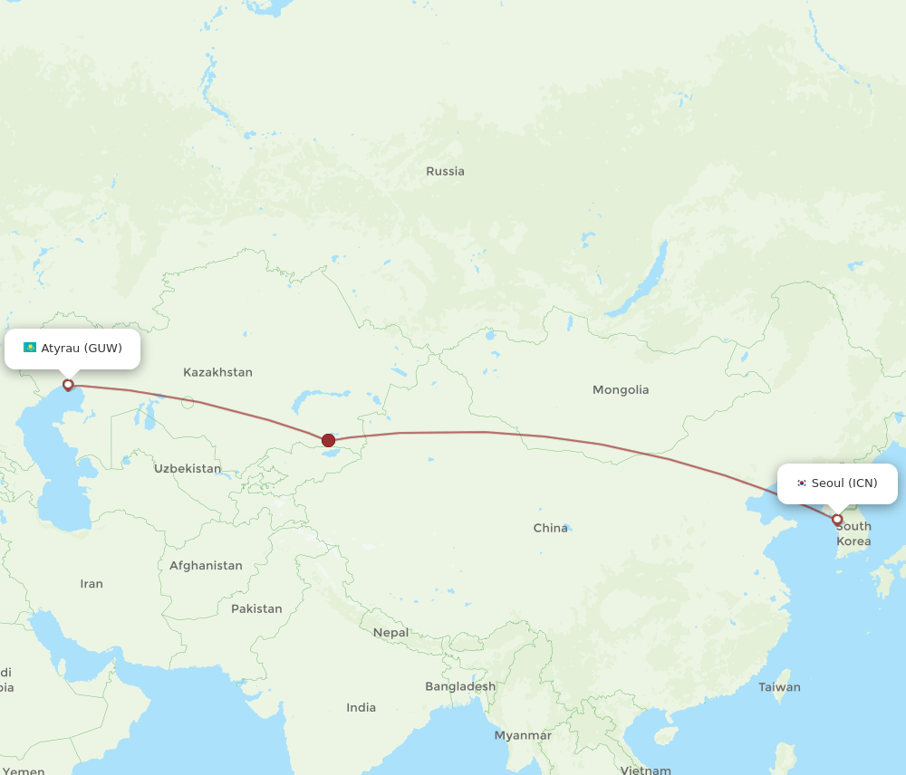 Seoul - Atyrau route map and flight paths