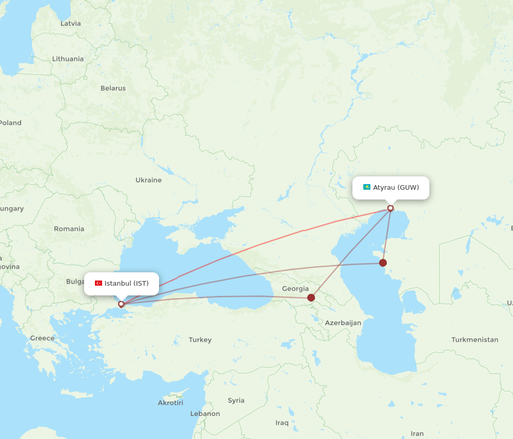 GUW-IST flight routes
