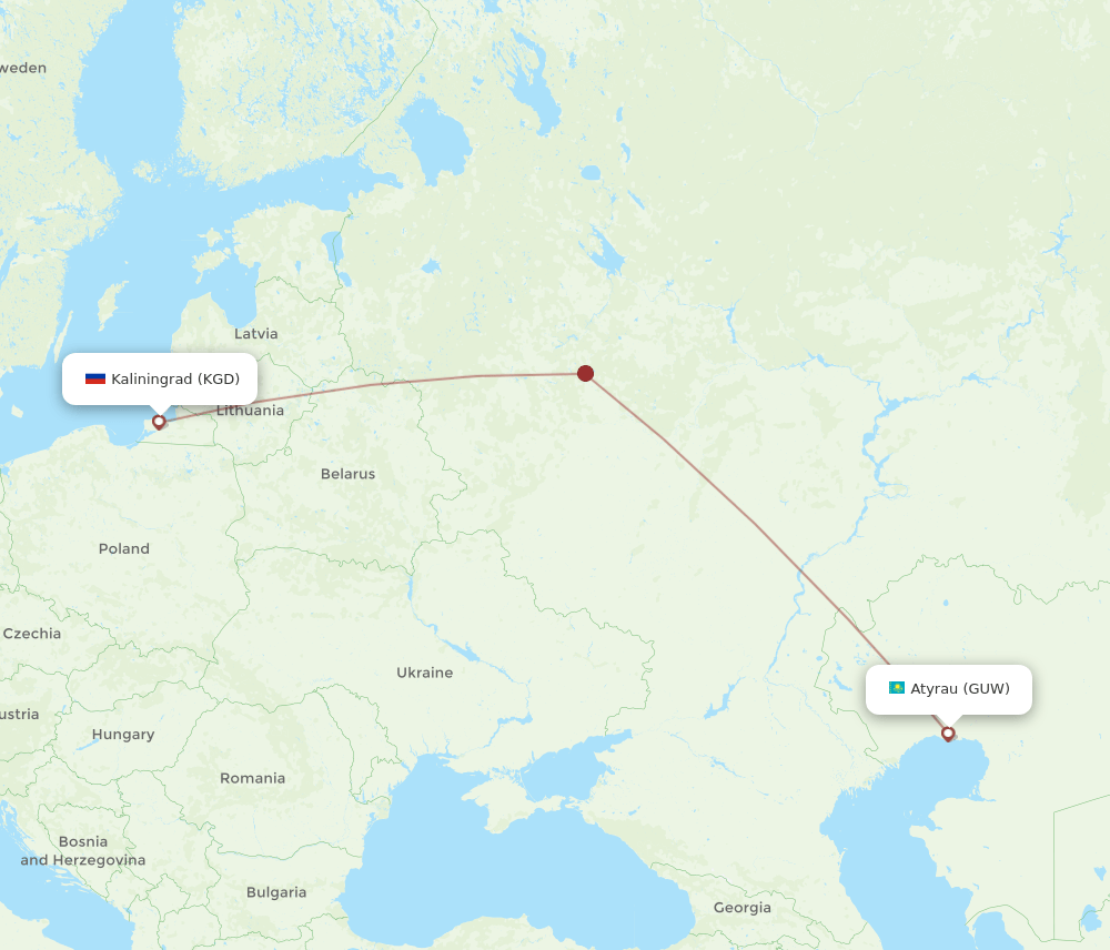 GUW to KGD flights and routes map