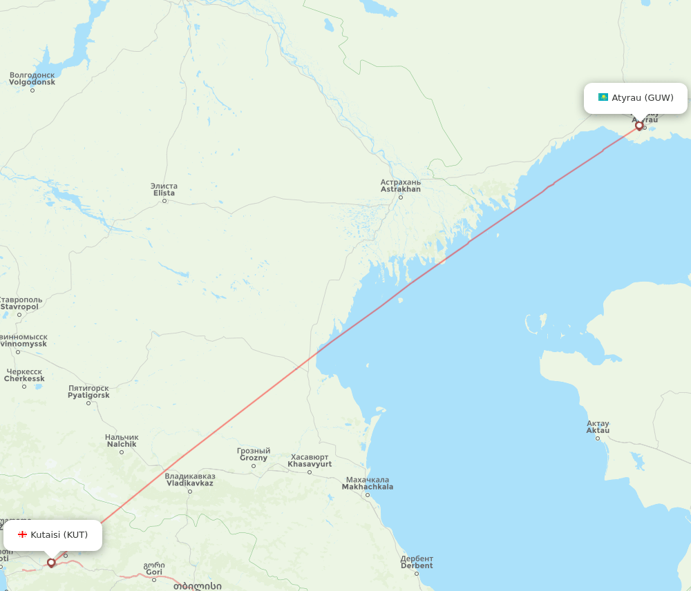 GUW-KUT flight routes