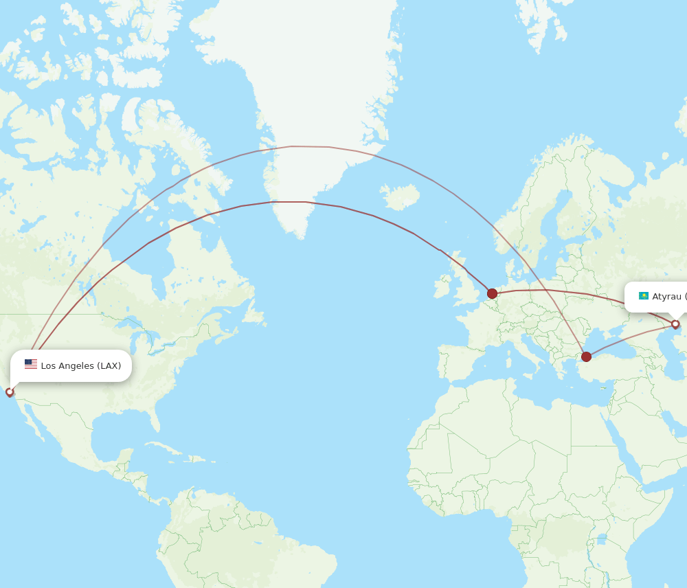 GUW to LAX flights and routes map