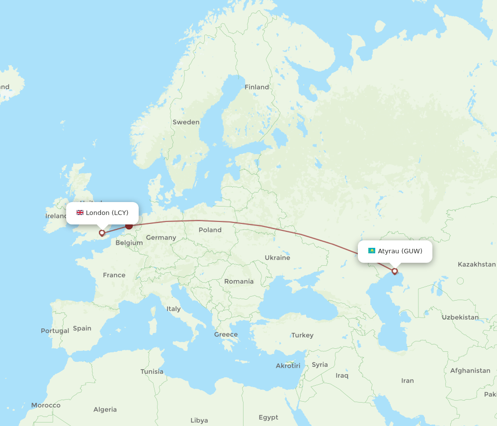 GUW-LCY flight routes