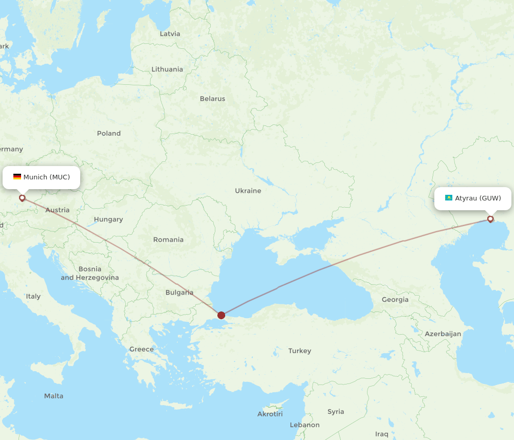 GUW-MUC flight routes
