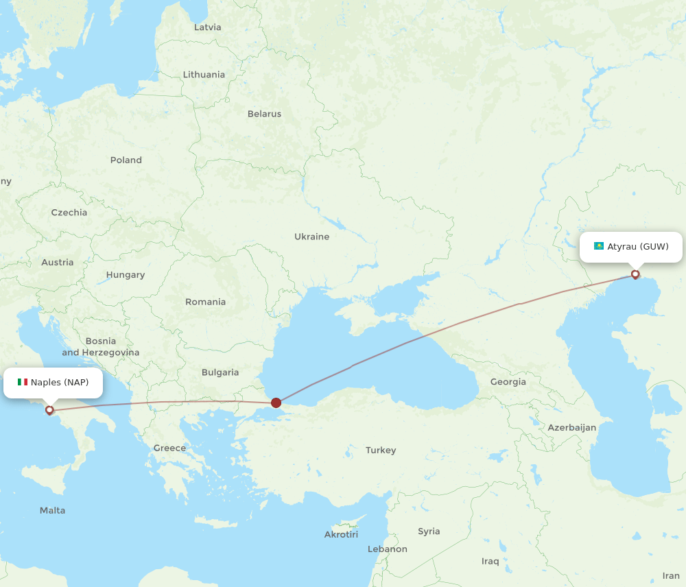 GUW-NAP flight routes