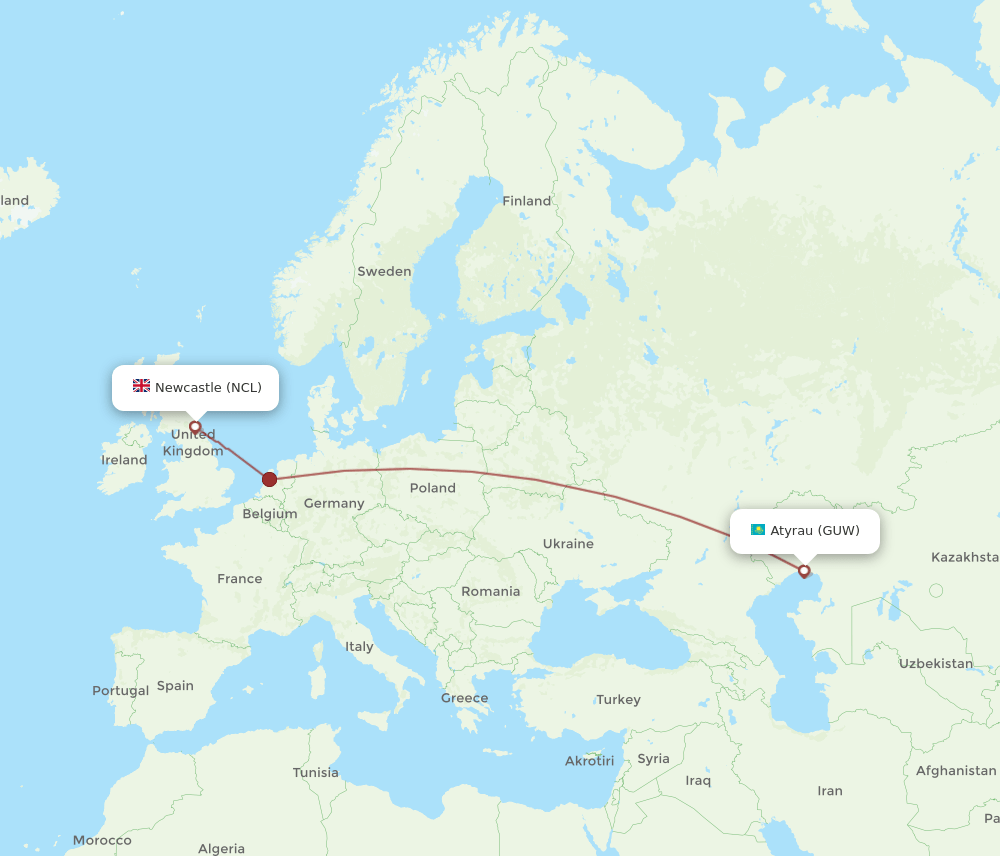 GUW-NCL flight routes