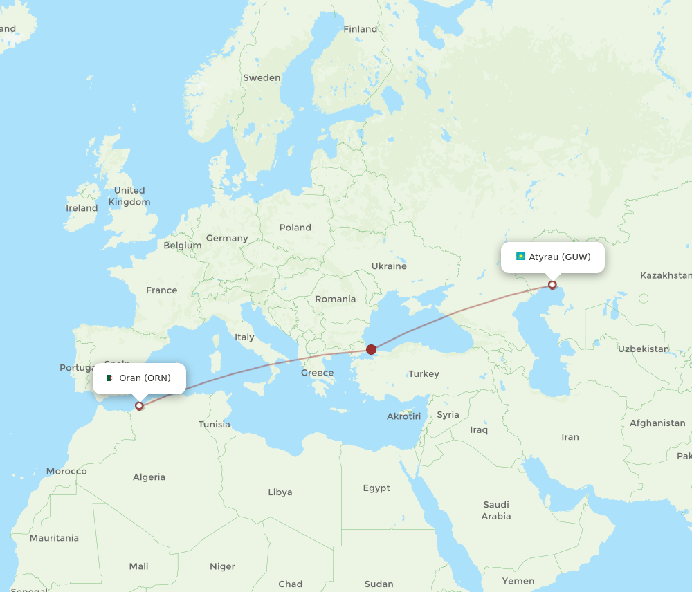Oran - Atyrau route map and flight paths