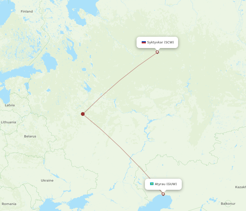 GUW to SCW flights and routes map