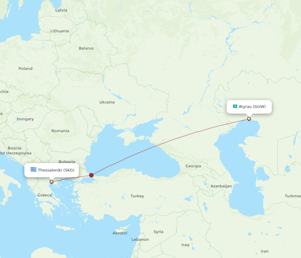 GUW-SKG flight routes