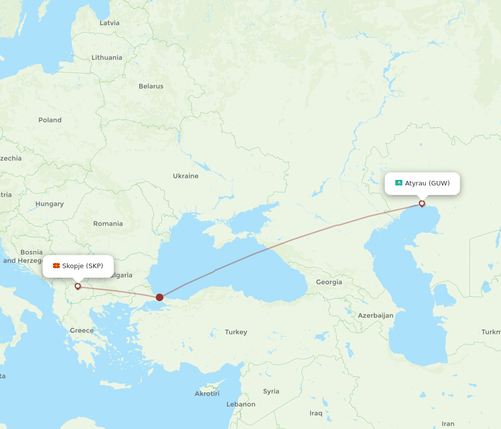 GUW-SKP flight routes