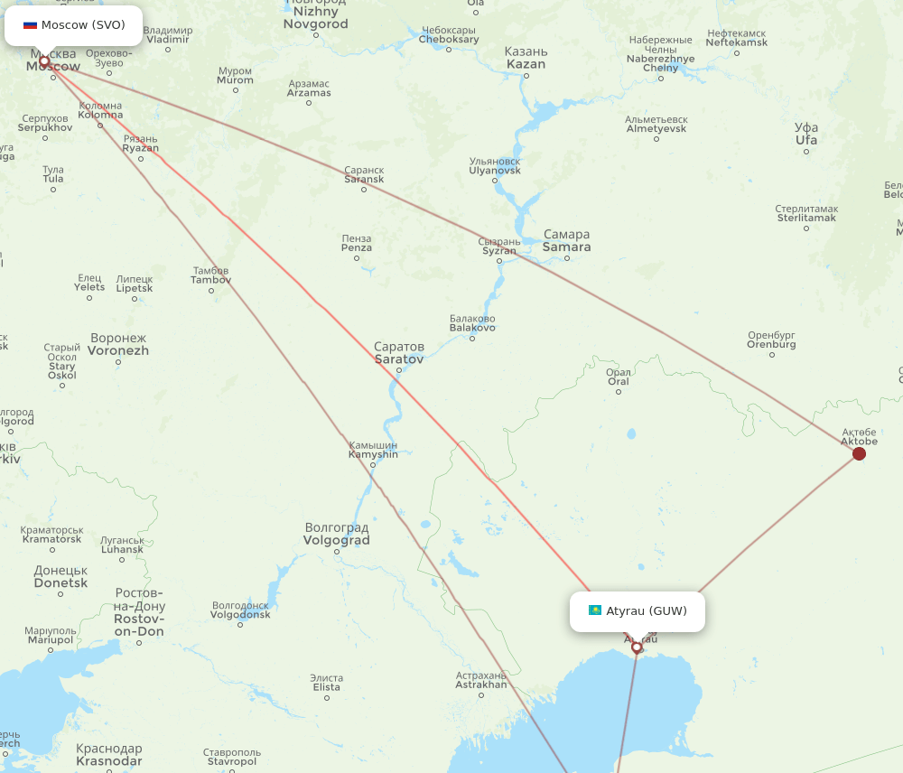 GUW to SVO flights and routes map