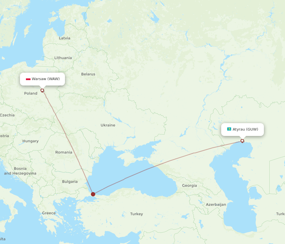 GUW-WAW flight routes