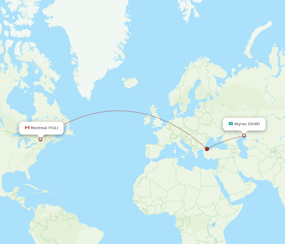 GUW-YUL flight routes