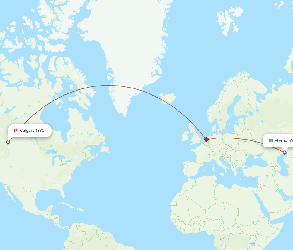 YYC to GUW flights and routes map