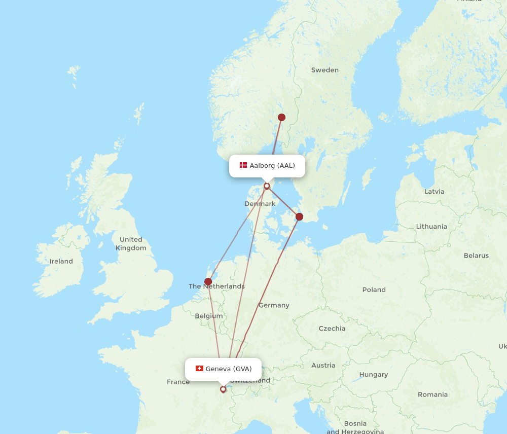 GVA to AAL flights and routes map