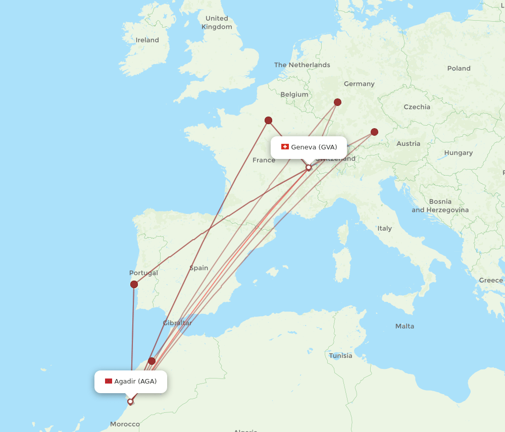 GVA-AGA flight routes