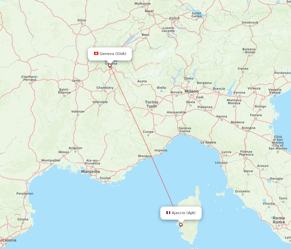 Geneva - Ajaccio route map and flight paths