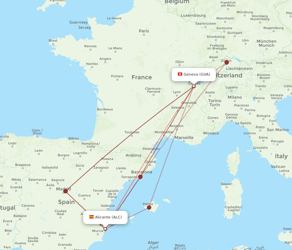 GVA to ALC flights and routes map