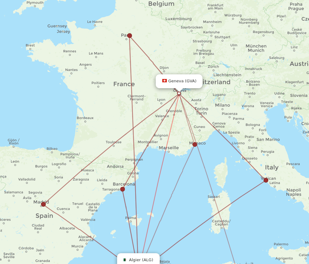 GVA to ALG flights and routes map